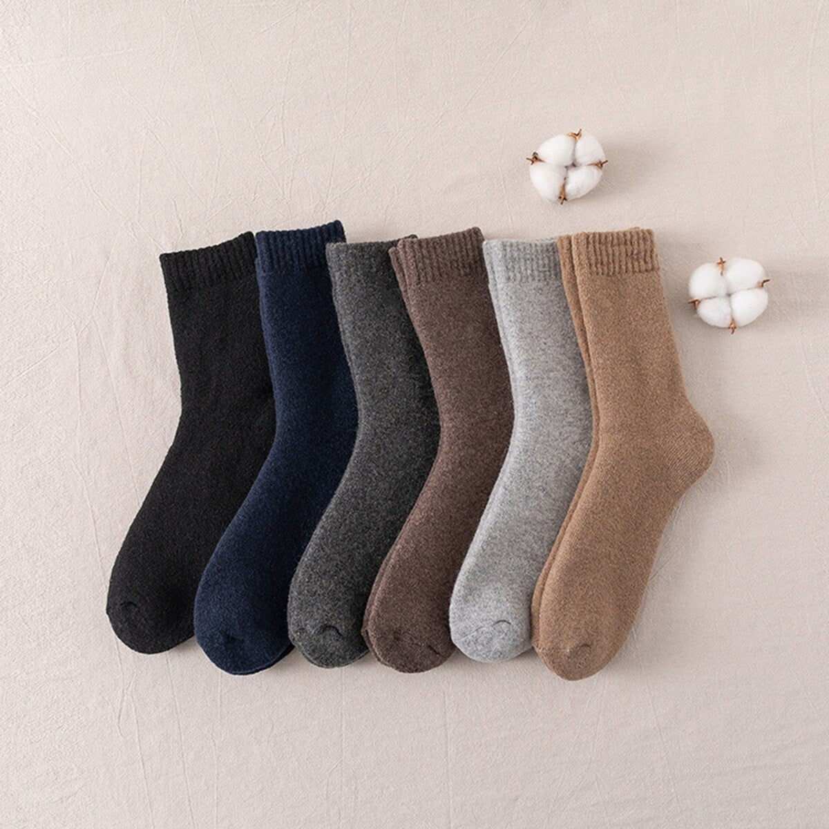 1 Pair Winter Socks Thick Plush Solid Color Knitted MidTube Ankle Soft Cold Resistant AntiSlip Elastic Thermal Floor