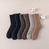 1 Pair Winter Socks Thick Plush Solid Color Knitted MidTube Ankle Soft Cold Resistant AntiSlip Elastic Thermal Floor