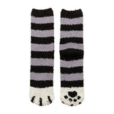 1 Pair Women Floor Socks Cat Feet Middle Tube Stretch Contrast Color Coral Fleece Thicken Cartoon Sleeping Socks For