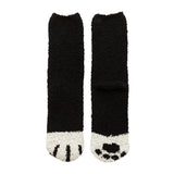 1 Pair Women Floor Socks Cat Feet Middle Tube Stretch Contrast Color Coral Fleece Thicken Cartoon Sleeping Socks For