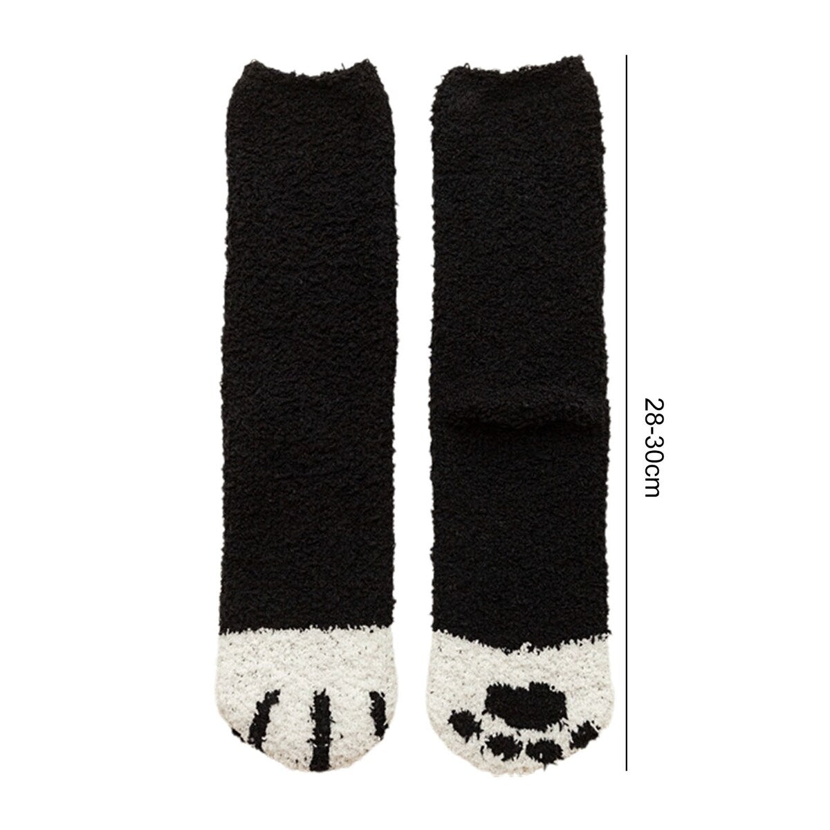 1 Pair Women Floor Socks Cat Feet Middle Tube Stretch Contrast Color Coral Fleece Thicken Cartoon Sleeping Socks For