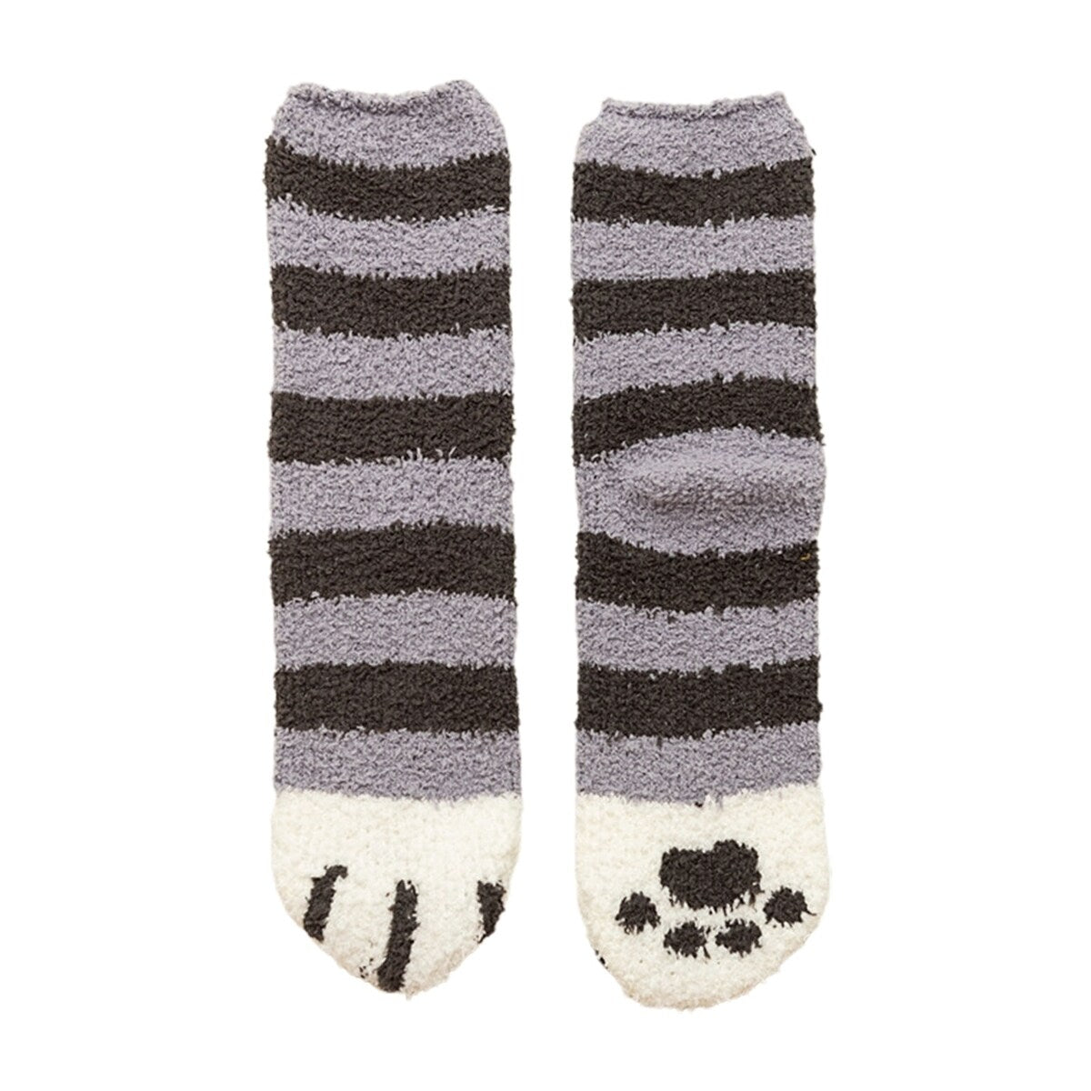 1 Pair Women Floor Socks Cat Feet Middle Tube Stretch Contrast Color Coral Fleece Thicken Cartoon Sleeping Socks For