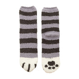 1 Pair Women Floor Socks Cat Feet Middle Tube Stretch Contrast Color Coral Fleece Thicken Cartoon Sleeping Socks For