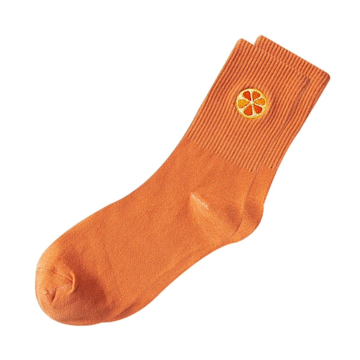 1 Pair Women Socks Fruit Embroidery AntiSlip Solid Color Breathable Soft Keep Warm Stretchy Preppy Style Mid Tube Socks