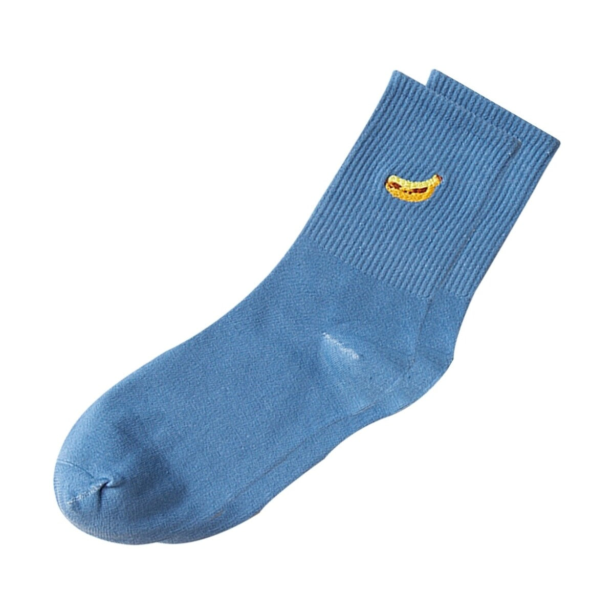 1 Pair Women Socks Fruit Embroidery AntiSlip Solid Color Breathable Soft Keep Warm Stretchy Preppy Style Mid Tube Socks