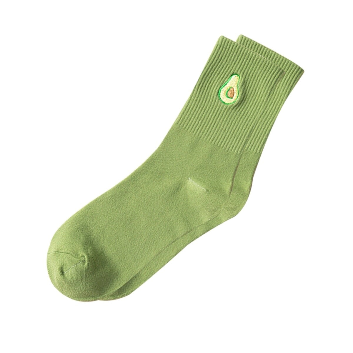 1 Pair Women Socks Fruit Embroidery AntiSlip Solid Color Breathable Soft Keep Warm Stretchy Preppy Style Mid Tube Socks