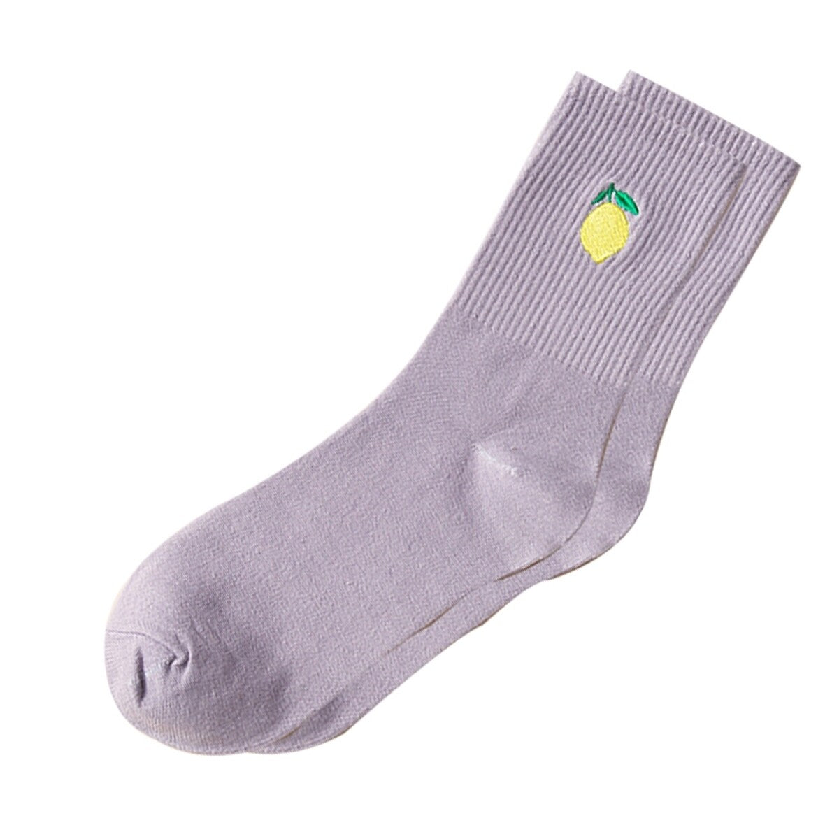 1 Pair Women Socks Fruit Embroidery AntiSlip Solid Color Breathable Soft Keep Warm Stretchy Preppy Style Mid Tube Socks