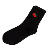 1 Pair Women Socks Fruit Embroidery AntiSlip Solid Color Breathable Soft Keep Warm Stretchy Preppy Style Mid Tube Socks