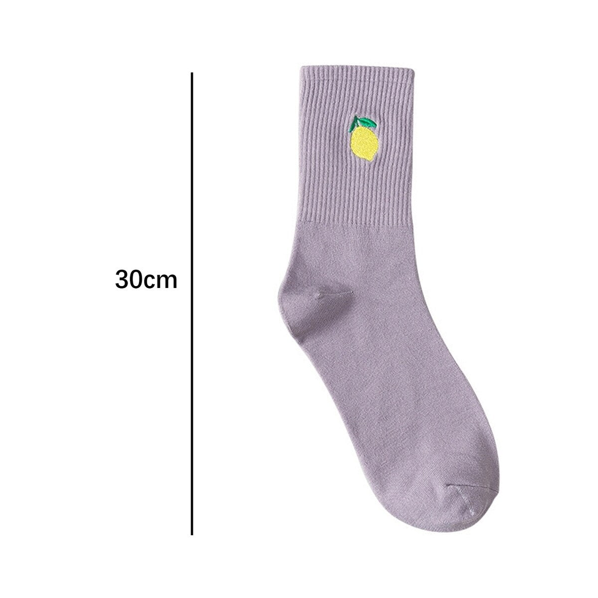 1 Pair Women Socks Fruit Embroidery AntiSlip Solid Color Breathable Soft Keep Warm Stretchy Preppy Style Mid Tube Socks