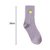 1 Pair Women Socks Fruit Embroidery AntiSlip Solid Color Breathable Soft Keep Warm Stretchy Preppy Style Mid Tube Socks