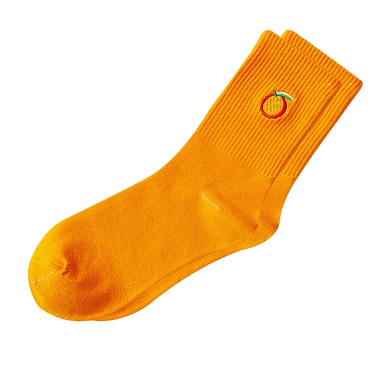 1 Pair Women Socks Fruit Embroidery AntiSlip Solid Color Breathable Soft Keep Warm Stretchy Preppy Style Mid Tube Socks