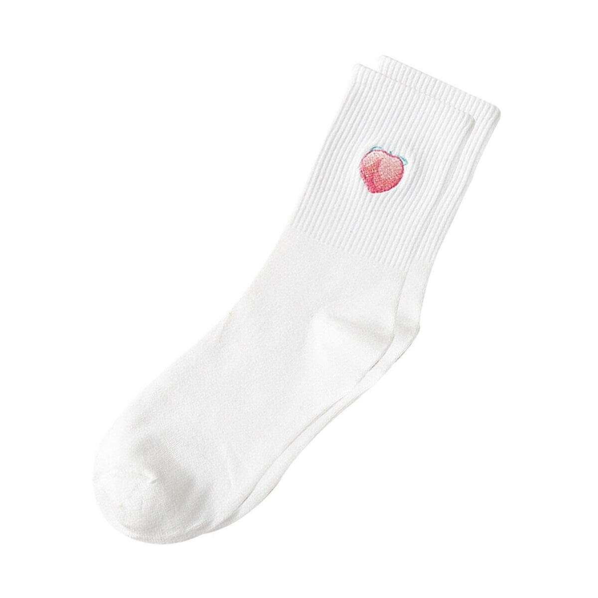 1 Pair Women Socks Fruit Embroidery AntiSlip Solid Color Breathable Soft Keep Warm Stretchy Preppy Style Mid Tube Socks