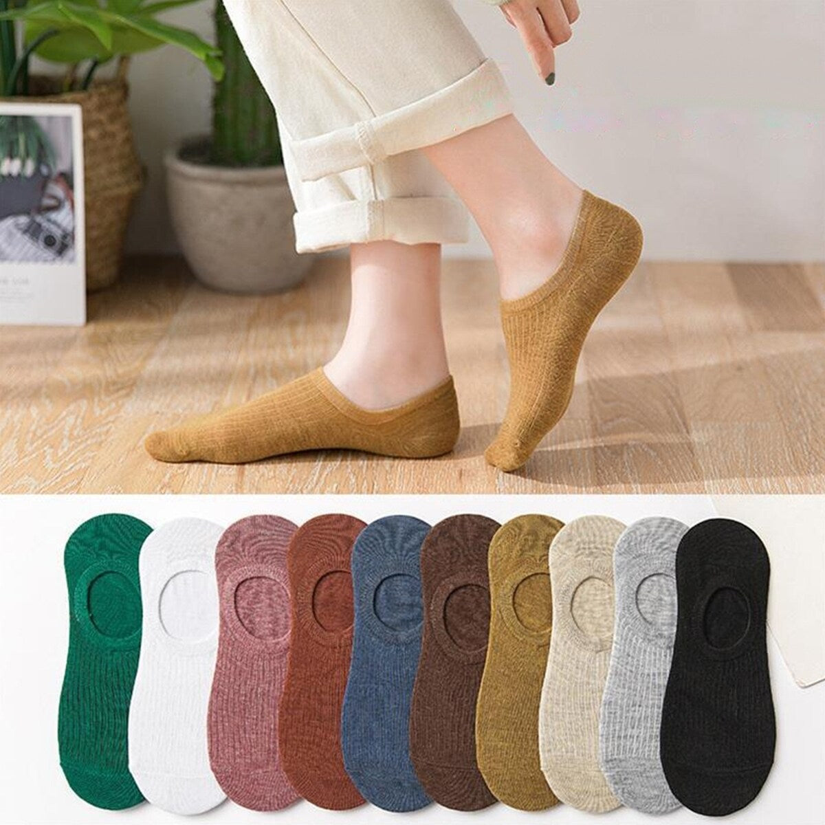 1 Pair Women Socks LowCut AntiiSkid Silicone Cotton Elastic AntiSlip Solid Color Soft AntiShrink Casual Four Season