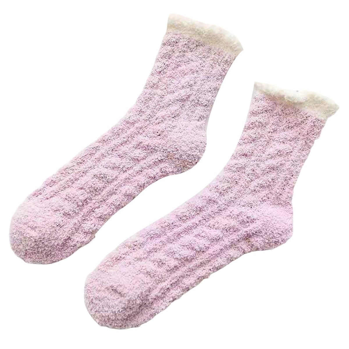 1 Pair Women Socks Soft Texture Coral Fleece Stretchy Ankle Length AntiSkid Cold Resistant Thick Winter Warm Fluffy