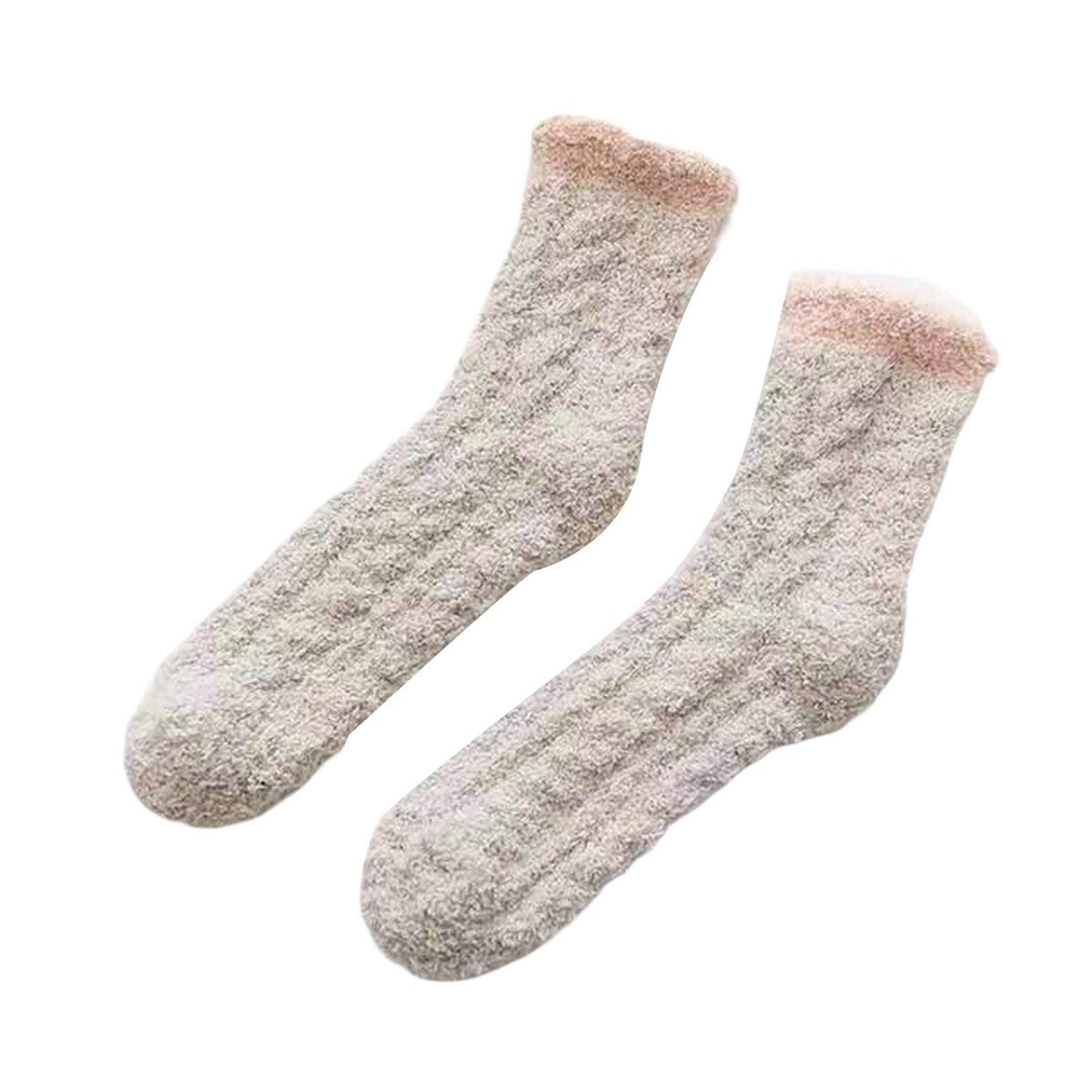 1 Pair Women Socks Soft Texture Coral Fleece Stretchy Ankle Length AntiSkid Cold Resistant Thick Winter Warm Fluffy