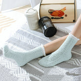 1 Pair Women Socks Soft Texture Coral Fleece Stretchy Ankle Length AntiSkid Cold Resistant Thick Winter Warm Fluffy