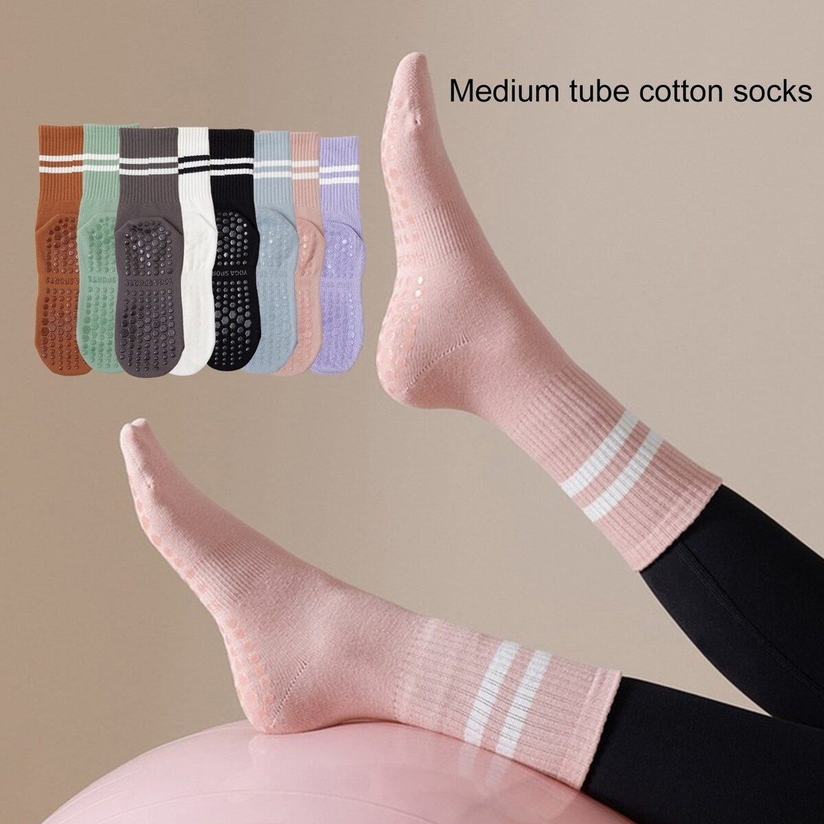 1 Pair Women Sports Socks Striped Elastic Breathable Knitted AntiSlip Sweat Absorption Cotton