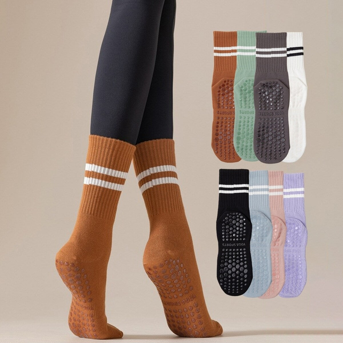 1 Pair Women Sports Socks Striped Elastic Breathable Knitted AntiSlip Sweat Absorption Cotton