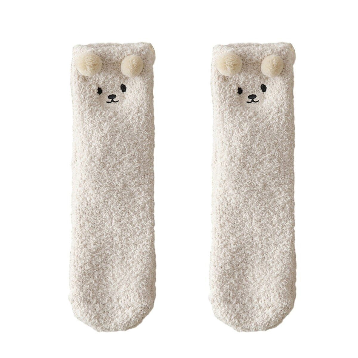 1 Pair Women Winter Coral Fleece Fuzzy Socks Embroidery Bear Pattern Thickened Plush Floor Socks MidTube Home Sleeping