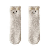 1 Pair Women Winter Coral Fleece Fuzzy Socks Embroidery Bear Pattern Thickened Plush Floor Socks MidTube Home Sleeping