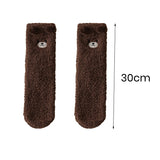 1 Pair Women Winter Coral Fleece Fuzzy Socks Embroidery Bear Pattern Thickened Plush Floor Socks MidTube Home Sleeping