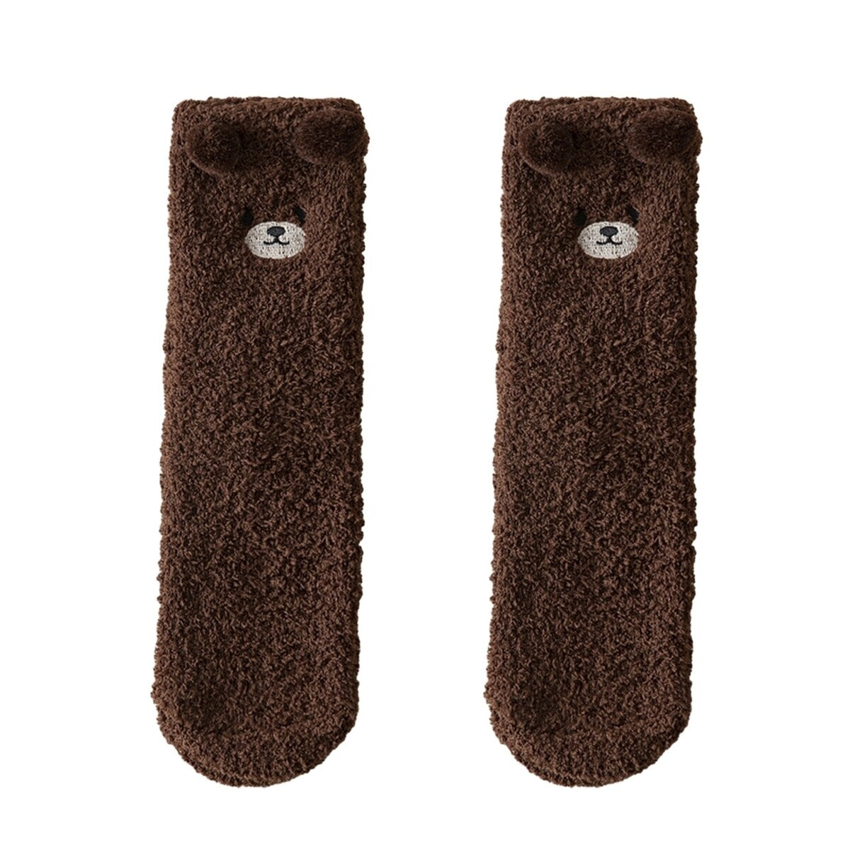 1 Pair Women Winter Coral Fleece Fuzzy Socks Embroidery Bear Pattern Thickened Plush Floor Socks MidTube Home Sleeping