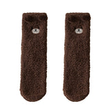 1 Pair Women Winter Coral Fleece Fuzzy Socks Embroidery Bear Pattern Thickened Plush Floor Socks MidTube Home Sleeping