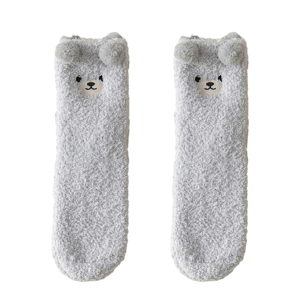1 Pair Women Winter Coral Fleece Fuzzy Socks Embroidery Bear Pattern Thickened Plush Floor Socks MidTube Home Sleeping