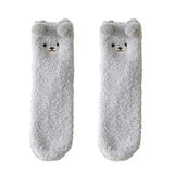 1 Pair Women Winter Coral Fleece Fuzzy Socks Embroidery Bear Pattern Thickened Plush Floor Socks MidTube Home Sleeping