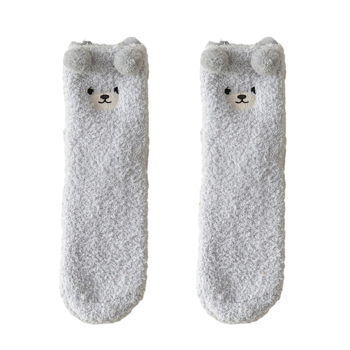 1 Pair Women Winter Coral Fleece Fuzzy Socks Embroidery Bear Pattern Thickened Plush Floor Socks MidTube Home Sleeping
