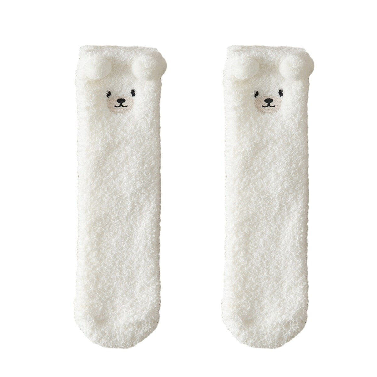 1 Pair Women Winter Coral Fleece Fuzzy Socks Embroidery Bear Pattern Thickened Plush Floor Socks MidTube Home Sleeping