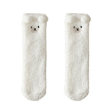 1 Pair Women Winter Coral Fleece Fuzzy Socks Embroidery Bear Pattern Thickened Plush Floor Socks MidTube Home Sleeping