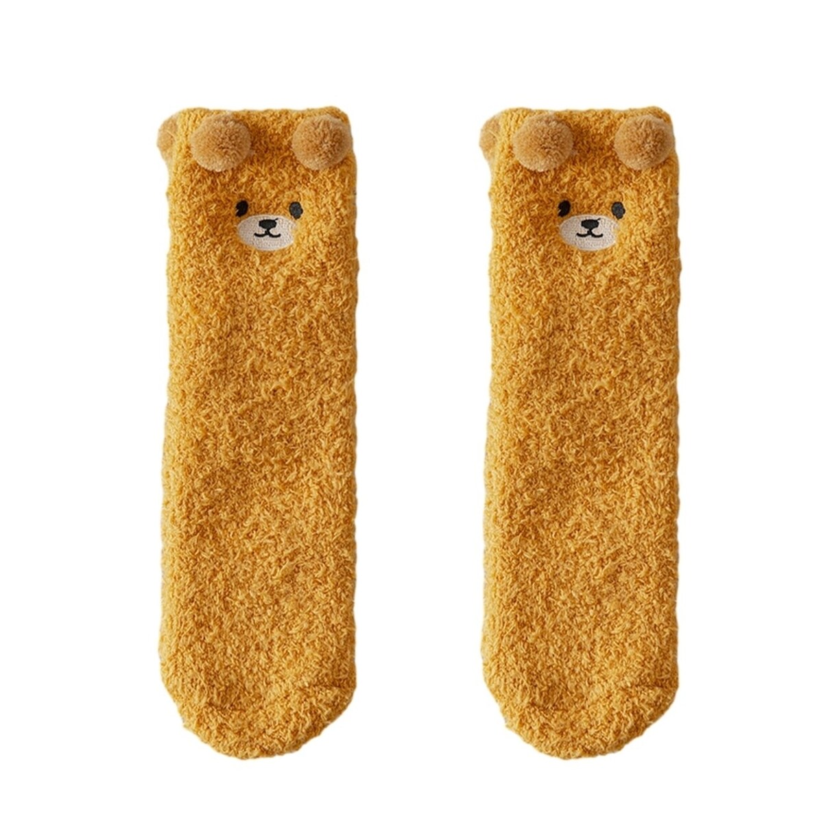 1 Pair Women Winter Coral Fleece Fuzzy Socks Embroidery Bear Pattern Thickened Plush Floor Socks MidTube Home Sleeping