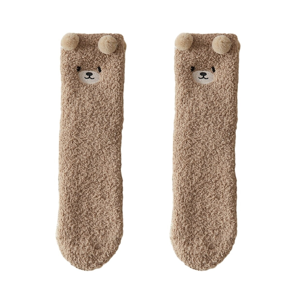 1 Pair Women Winter Coral Fleece Fuzzy Socks Embroidery Bear Pattern Thickened Plush Floor Socks MidTube Home Sleeping