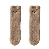 1 Pair Women Winter Coral Fleece Fuzzy Socks Embroidery Bear Pattern Thickened Plush Floor Socks MidTube Home Sleeping