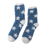 1 Pair Women Winter Socks Contrast Color Star Print Coral Fleece Soft Breathable MidTube High