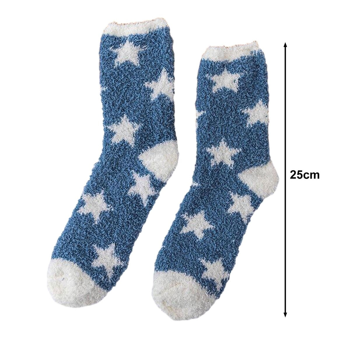 1 Pair Women Winter Socks Contrast Color Star Print Coral Fleece Soft Breathable MidTube High