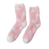 1 Pair Women Winter Socks Contrast Color Star Print Coral Fleece Soft Breathable MidTube High