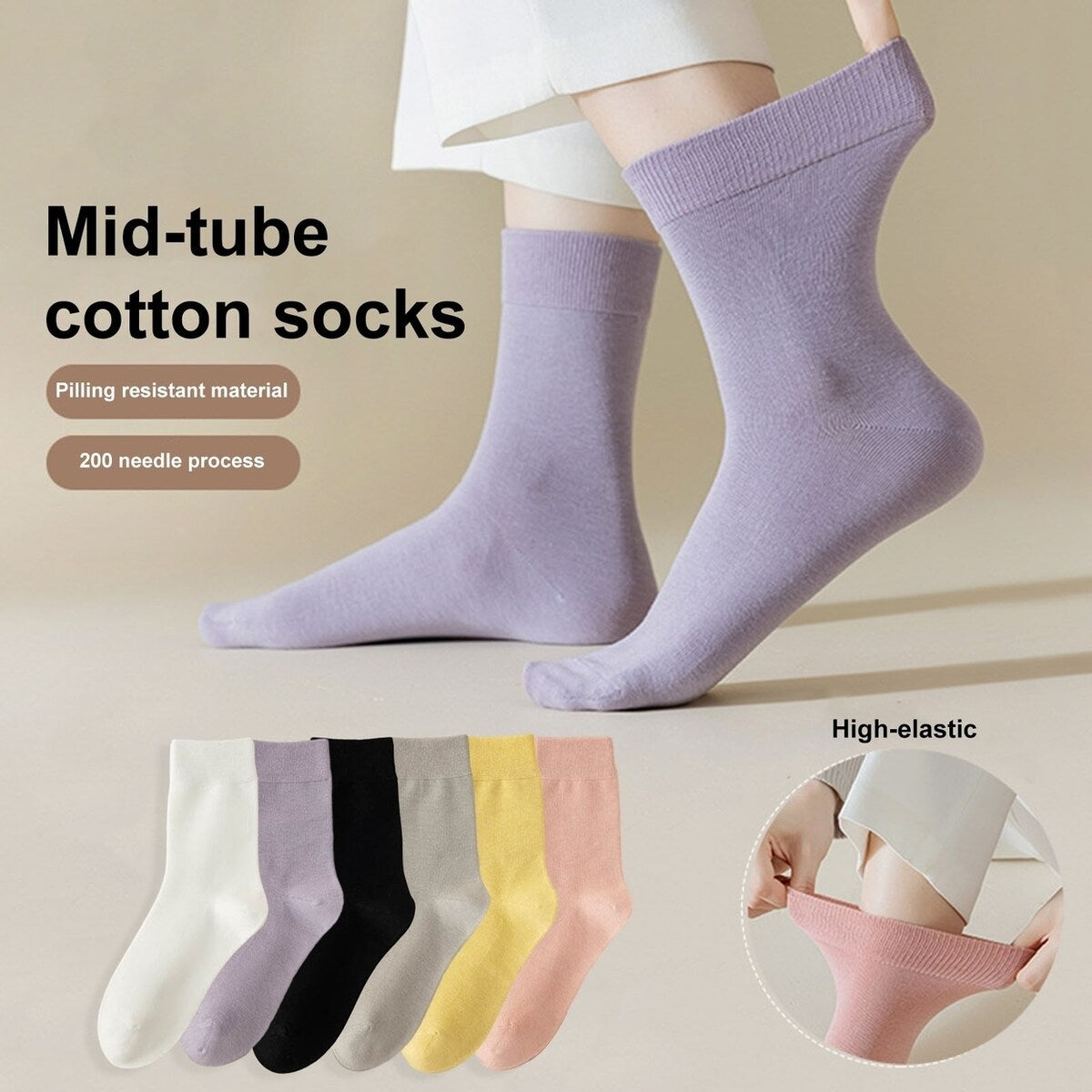 1 Pair Women Winter Socks Solid Color Soft Breathable MidTube High Elasticity Solid Color Warm AntiSlip No Lady