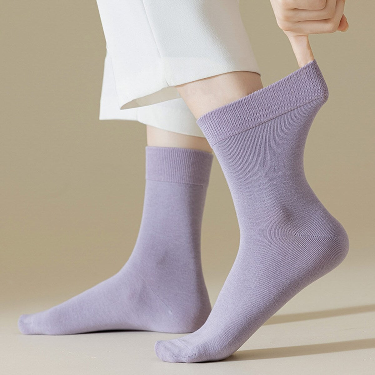 1 Pair Women Winter Socks Solid Color Soft Breathable MidTube High Elasticity Solid Color Warm AntiSlip No Lady