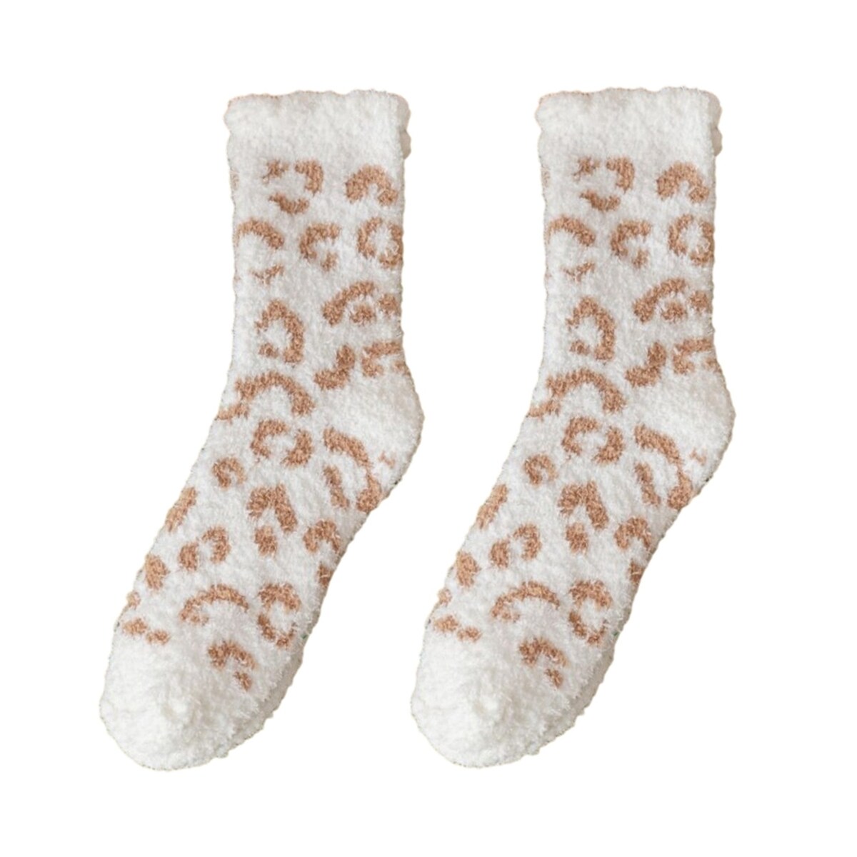1 Pair Women Winter Socks Thick Coral Fleece AntiSlip MidTube Ankle Warm Soft Elastic Color Matching Leopard Print