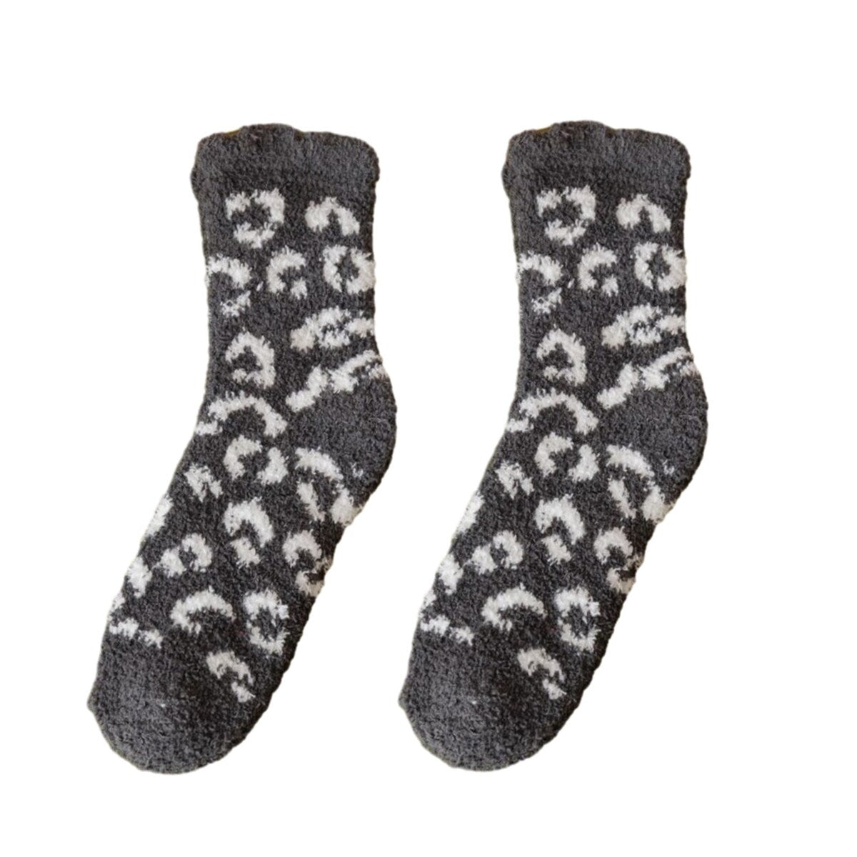 1 Pair Women Winter Socks Thick Coral Fleece AntiSlip MidTube Ankle Warm Soft Elastic Color Matching Leopard Print