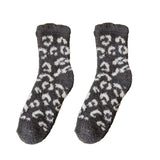1 Pair Women Winter Socks Thick Coral Fleece AntiSlip MidTube Ankle Warm Soft Elastic Color Matching Leopard Print