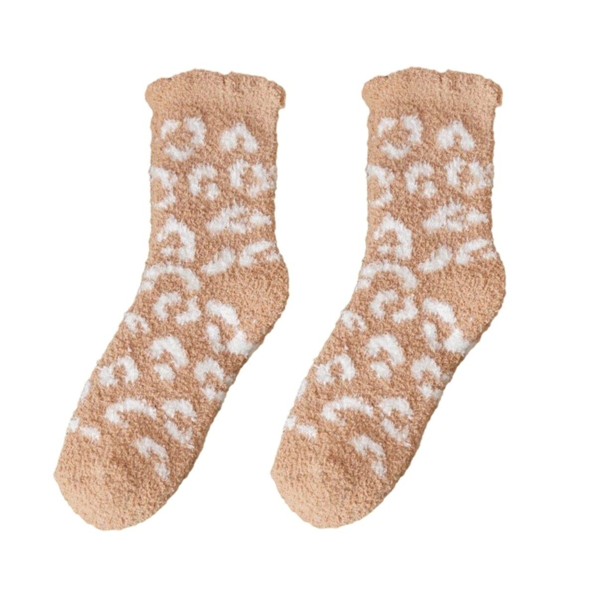 1 Pair Women Winter Socks Thick Coral Fleece AntiSlip MidTube Ankle Warm Soft Elastic Color Matching Leopard Print