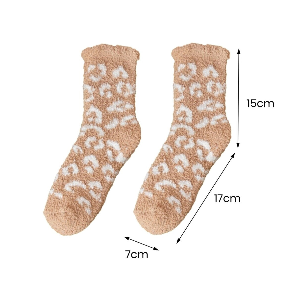 1 Pair Women Winter Socks Thick Coral Fleece AntiSlip MidTube Ankle Warm Soft Elastic Color Matching Leopard Print