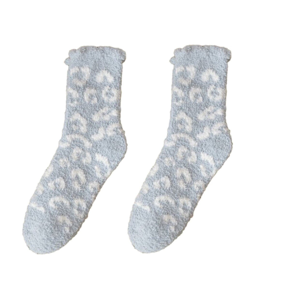 1 Pair Women Winter Socks Thick Coral Fleece AntiSlip MidTube Ankle Warm Soft Elastic Color Matching Leopard Print