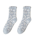 1 Pair Women Winter Socks Thick Coral Fleece AntiSlip MidTube Ankle Warm Soft Elastic Color Matching Leopard Print
