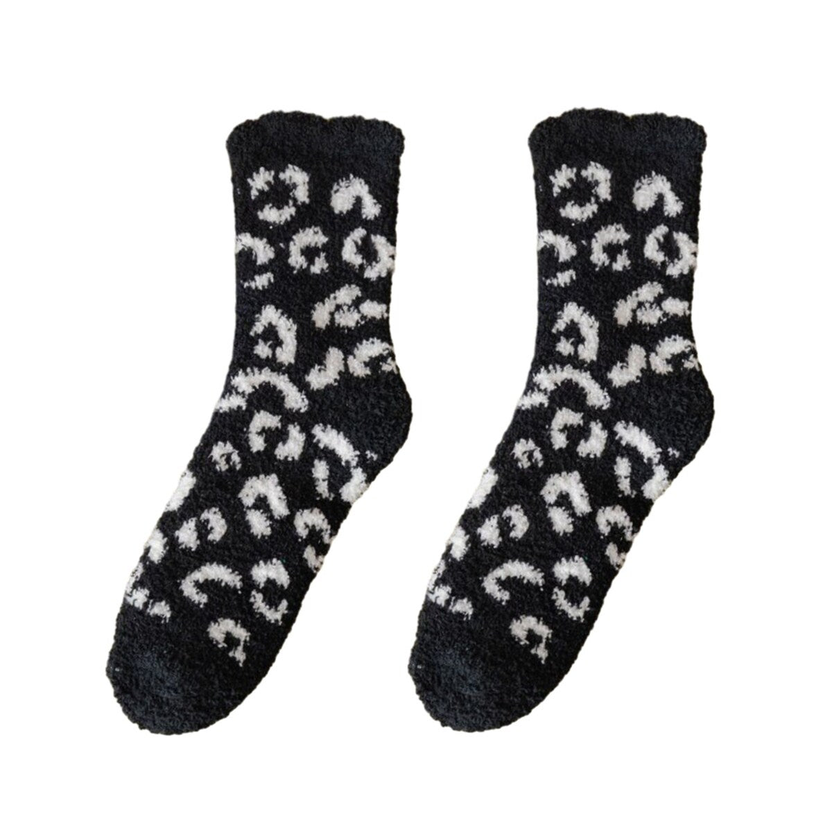 1 Pair Women Winter Socks Thick Coral Fleece AntiSlip MidTube Ankle Warm Soft Elastic Color Matching Leopard Print