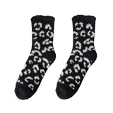 1 Pair Women Winter Socks Thick Coral Fleece AntiSlip MidTube Ankle Warm Soft Elastic Color Matching Leopard Print