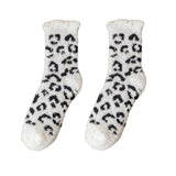1 Pair Women Winter Socks Thick Coral Fleece AntiSlip MidTube Ankle Warm Soft Elastic Color Matching Leopard Print